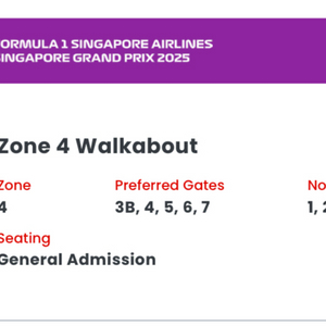 f1 싱가포르 Zone4 워크어바웃 티켓 양도합니다