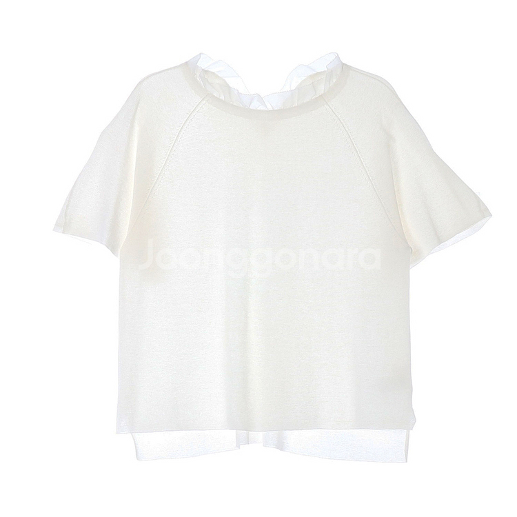 []시스템 린넨 셔링 레이어드 반팔 오버핏 니트 티셔츠--0