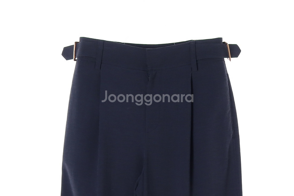 [S]시스템 린넨 네이비 사이드 골드 버클 와이드 슬랙--1