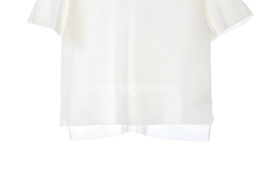 []시스템 린넨 셔링 레이어드 반팔 오버핏 니트 티셔츠--2