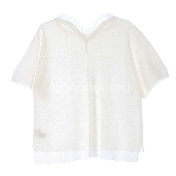 []시스템 린넨 셔링 레이어드 반팔 오버핏 니트 티셔츠--3