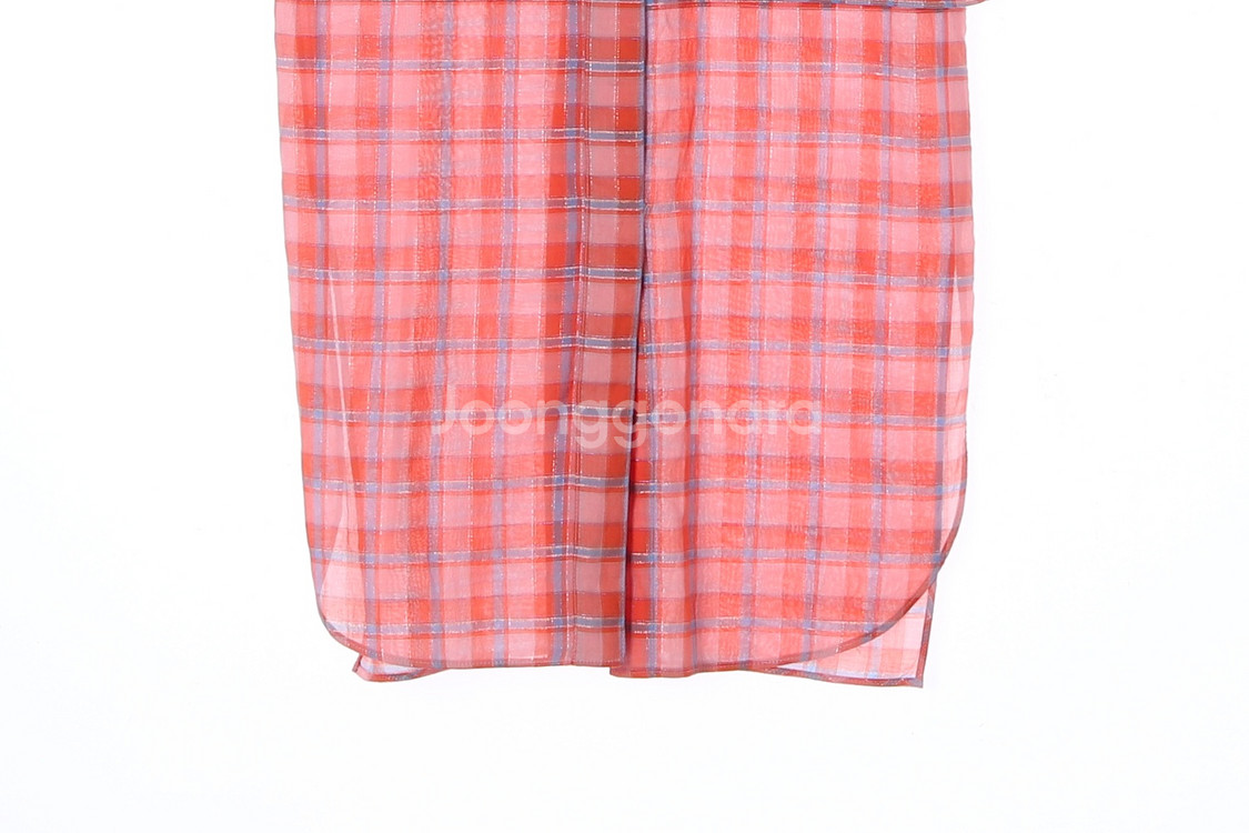 [S]아이잗 콜렉션 레드 체크 레이어드 반팔 롱 셔츠원--3