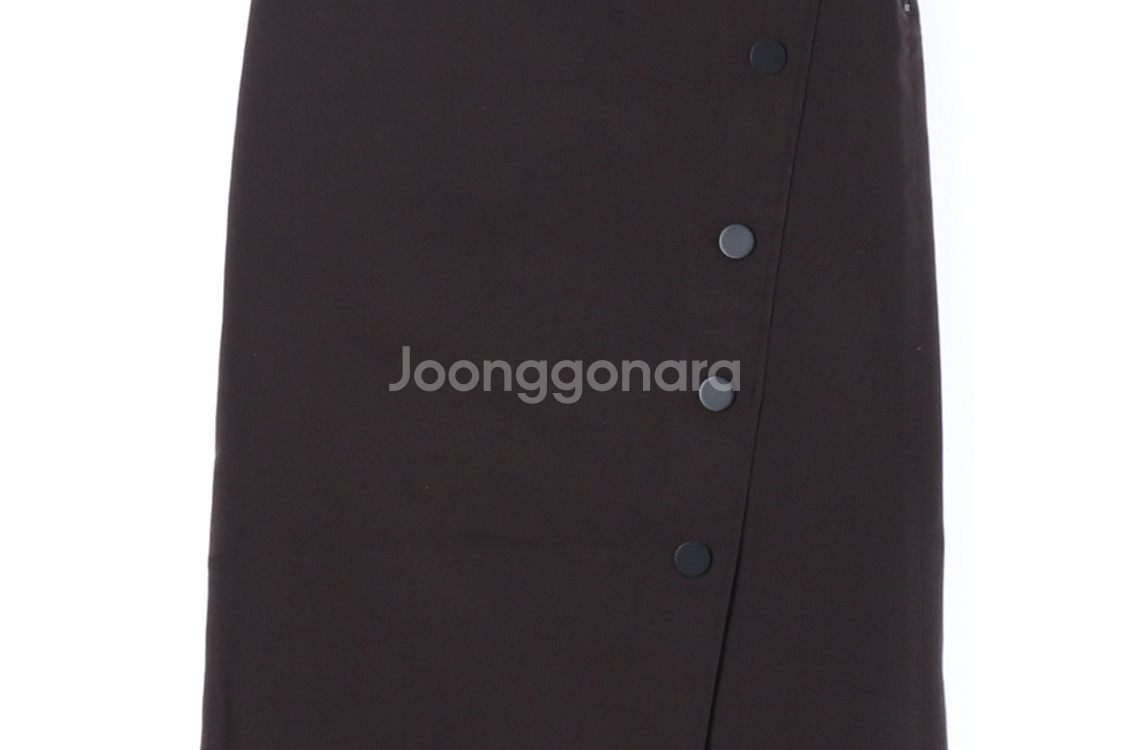 [S]시스템 브라운 언발 사선 버튼 랩 롱 스커트 치마--2