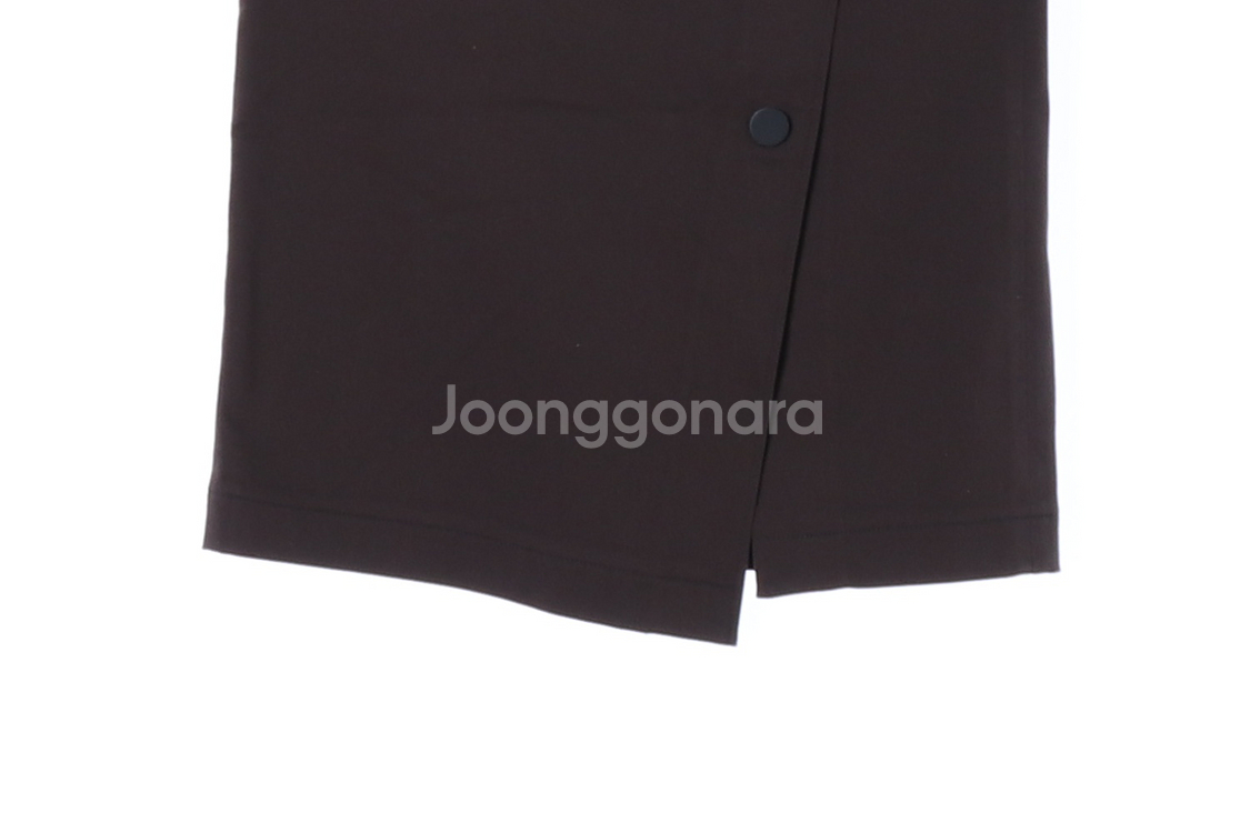 [S]시스템 브라운 언발 사선 버튼 랩 롱 스커트 치마--3