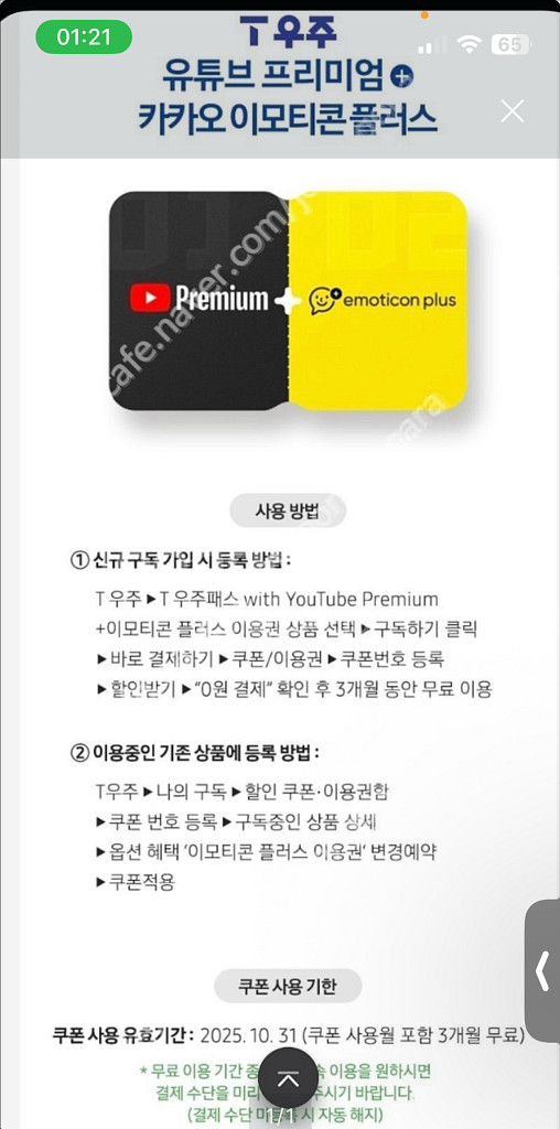 T 우주패스 YouTube Premium+이모티콘플러스--0