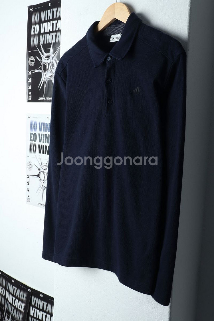 (XL) 아디다스 카라 긴팔티셔츠 네이비 기모 폴리--0