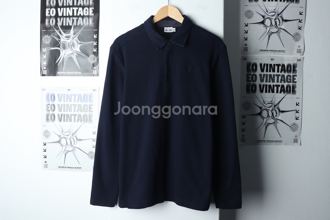 (XL) 아디다스 카라 긴팔티셔츠 네이비 기모 폴리--1