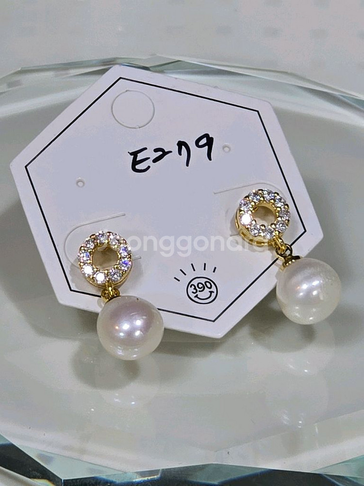 담수진주 와 큐빅셋팅 귀걸이--0
