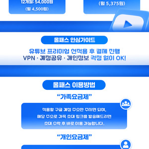 유튜브 프리미엄+뮤직 안전하고 저렴히 이용(개인/가족)