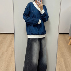 나이키 우븐 브이넥 나일론 네이비 긴팔 탑