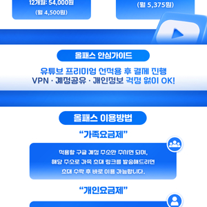 유튜브 프리미엄+뮤직 안전하고 저렴히 이용(개인/가족)