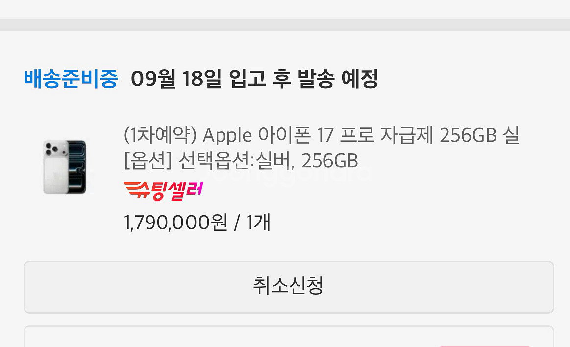 1차구매 아이폰17프로 256 화이트--0