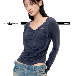 2000아카이브 DRAPED HENLEY TOP 차콜