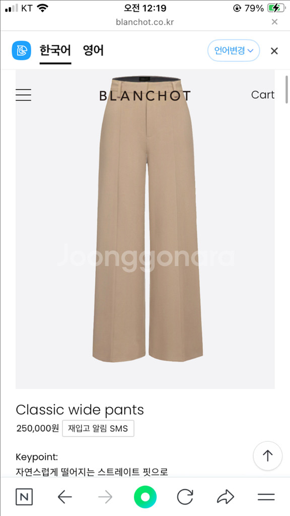 블랑쇼 울 와이드팬츠 새상품 베이지 xs--0