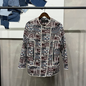 (90) 자라 ZARA 여성 에스닉 자카드 노카라 자켓