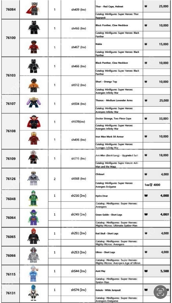 레고 마블 슈퍼히어로 피규어 판매--2