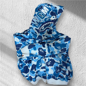 베이프 BAPE 블루 카모 샤크 후드집업