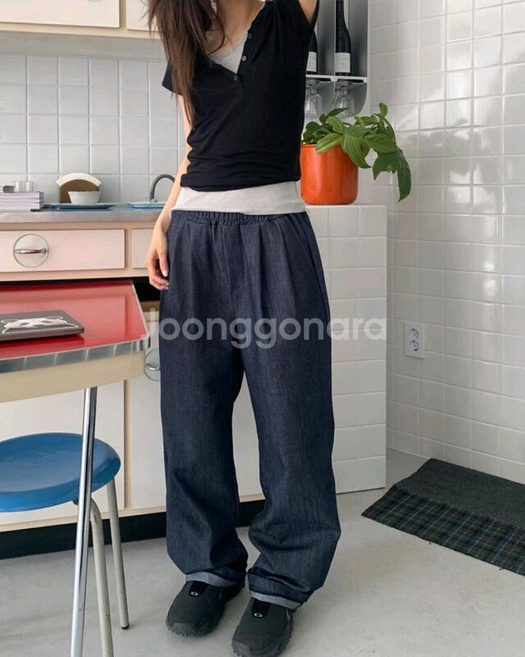 릿킴 후드 버튼 하프 티 블랙 반팔티 여름 레이어드--2