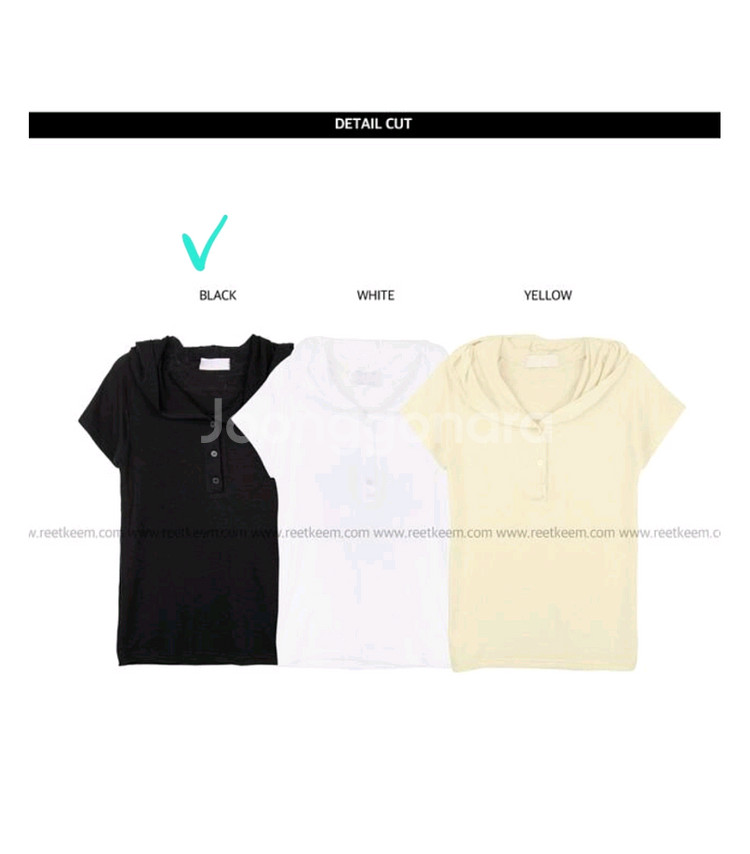 릿킴 후드 버튼 하프 티 블랙 반팔티 여름 레이어드--3