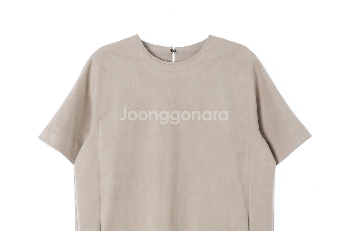 [S]시스템 베이지 스웨이드 반팔 미니 원피스 드레스--1