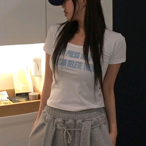 레터링 유넥 반팔 티셔츠