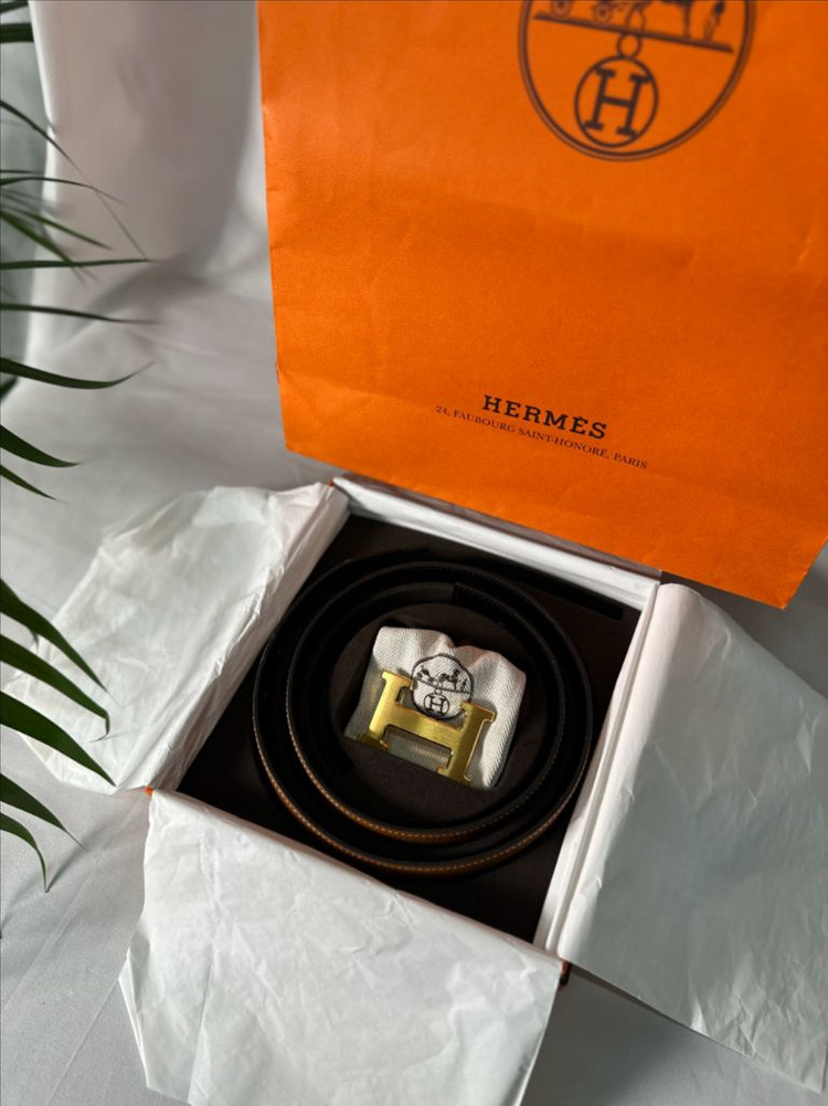 에르메스 H 벨트 버클 리버시블 레더 스트랩 32mm--4