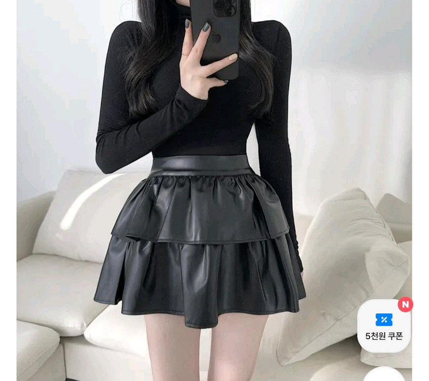 레더캉캉스커트(화이트 블랙)--3