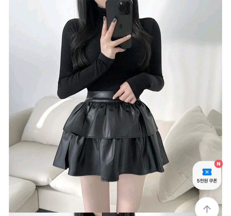 레더캉캉스커트(화이트 블랙)--2