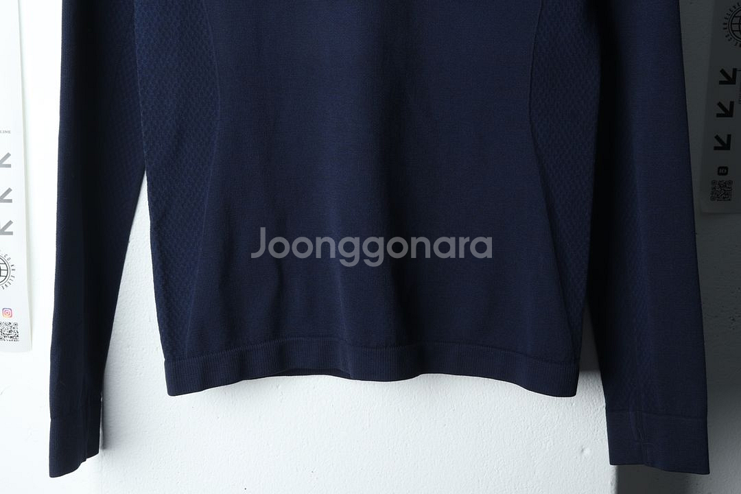 (M) 빈폴 카라 긴팔티셔츠 기능성 반집업 네이비--3