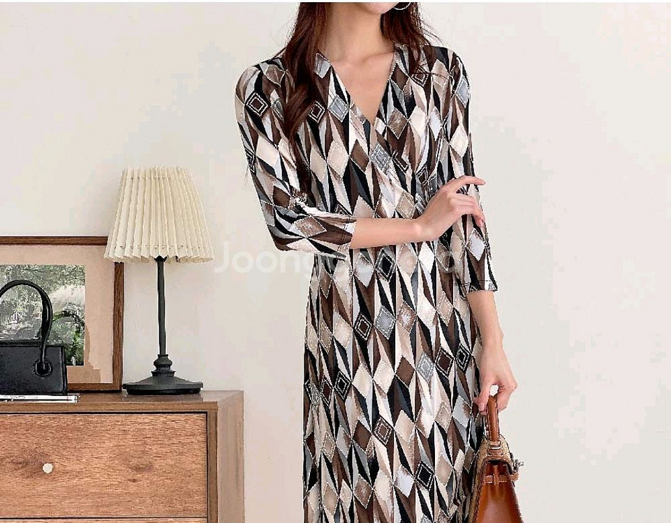 베이직 브이넥 원피스 데일리 슬림핏 신축성 오피스룩--6