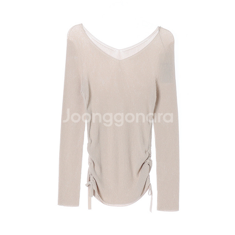 (새상품)[M]시스템 베이지 펄 은사 셔링 긴팔 브이넥--0