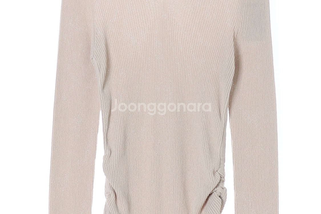 (새상품)[M]시스템 베이지 펄 은사 셔링 긴팔 브이넥--2