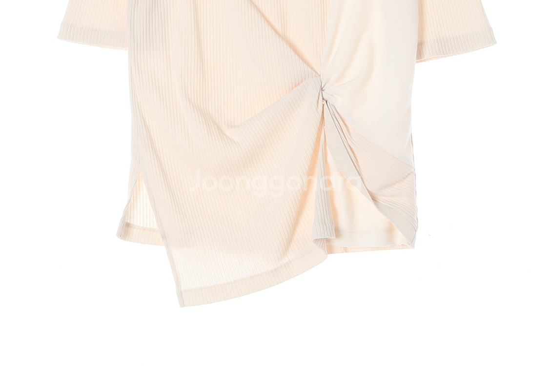 [S]시스템 베이지 매듭 꼬입 반팔 골지 니트 티셔츠--2