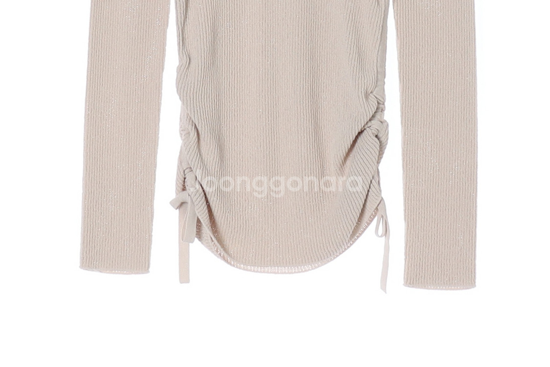 (새상품)[M]시스템 베이지 펄 은사 셔링 긴팔 브이넥--3