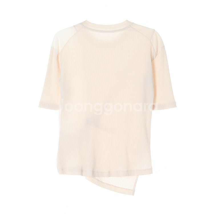 [S]시스템 베이지 매듭 꼬입 반팔 골지 니트 티셔츠--3