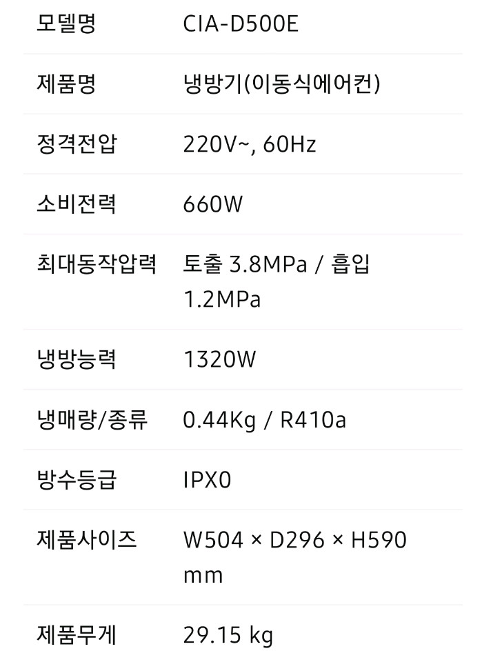 쿠오레 미니 산업용 에어컨 1구 CIA-D500E--7