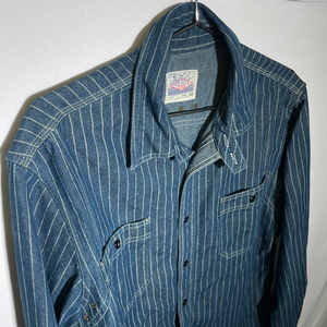 L-XL)VTG 투포켓 스트라이프 데님 워크셔츠
