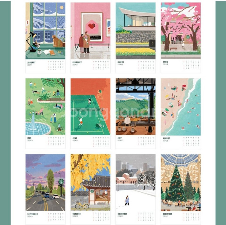 2024년 스타벅스 캘린더 벽걸이 달력 우드프레임 새해--2