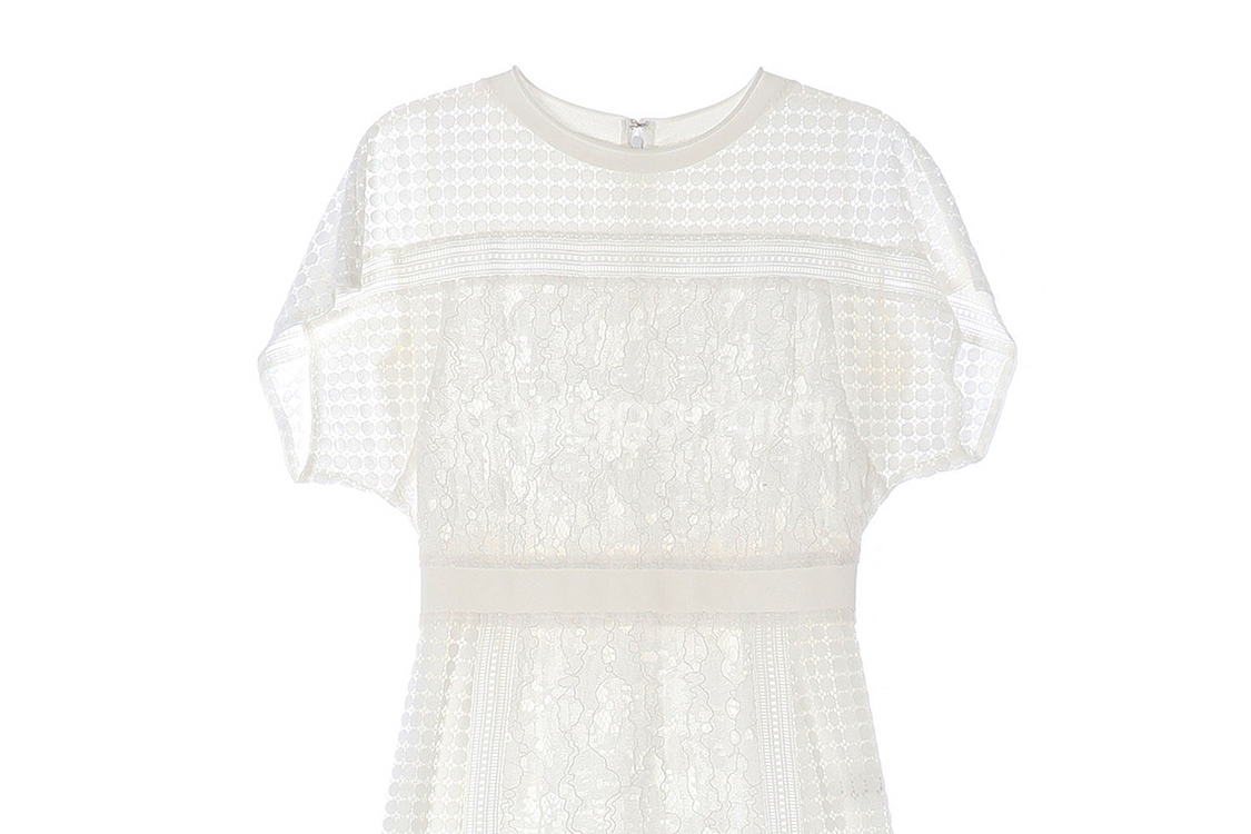 [S]시스템 화이트 레이스 아일렛 반팔 롱 튜닉원피스--1