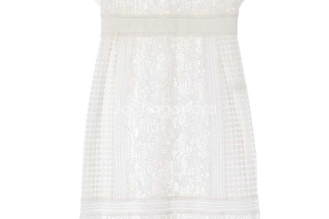 [S]시스템 화이트 레이스 아일렛 반팔 롱 튜닉원피스--2