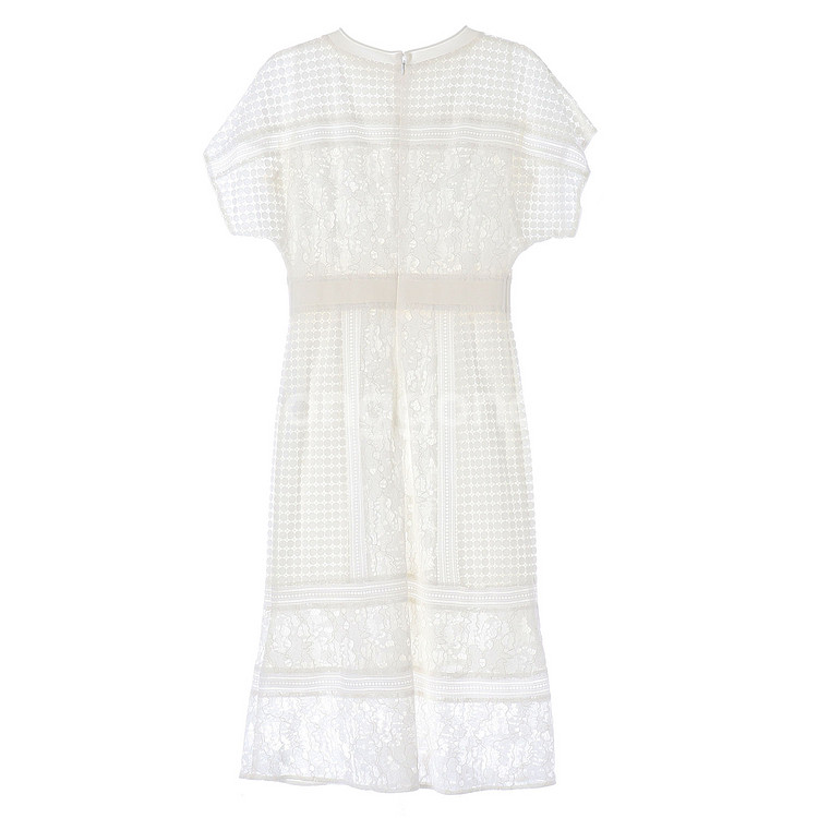 [S]시스템 화이트 레이스 아일렛 반팔 롱 튜닉원피스--4