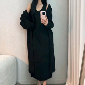하이퀄리티 브이넥 롱 가디건 원피스 세트 투피스세트
