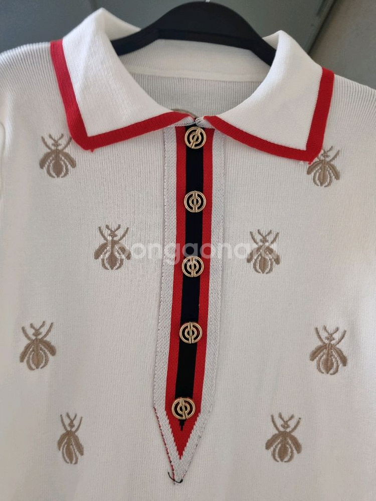 꿀벌 아이보리 자수 사방스판니트원피스--1