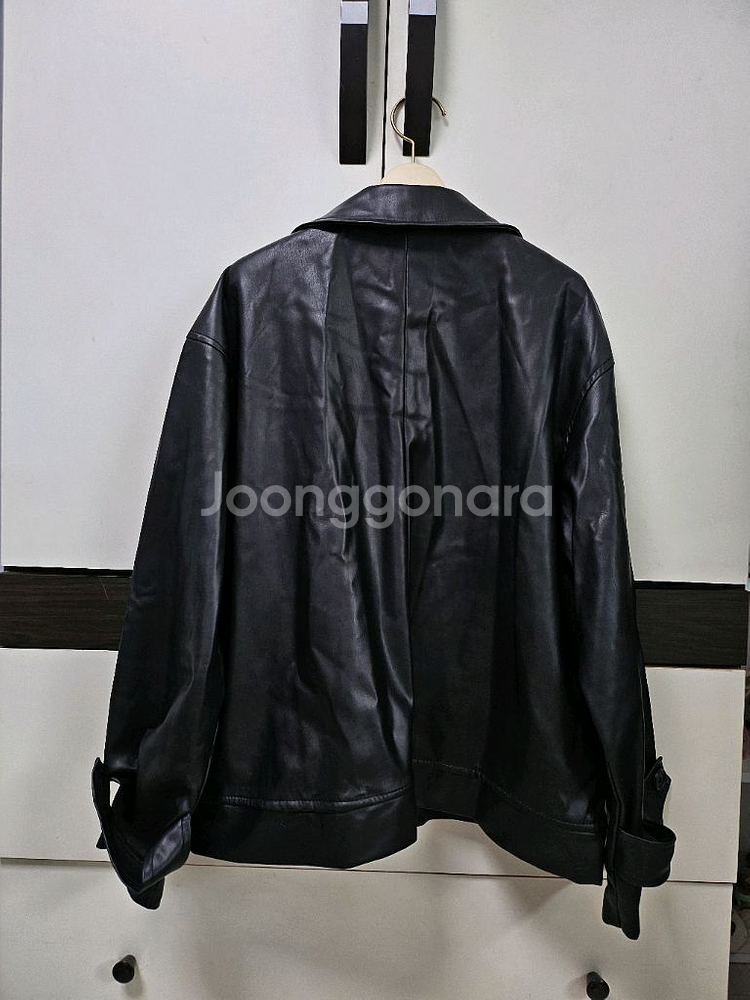 블랙 투웨이 카라 가죽 레더 자켓--1