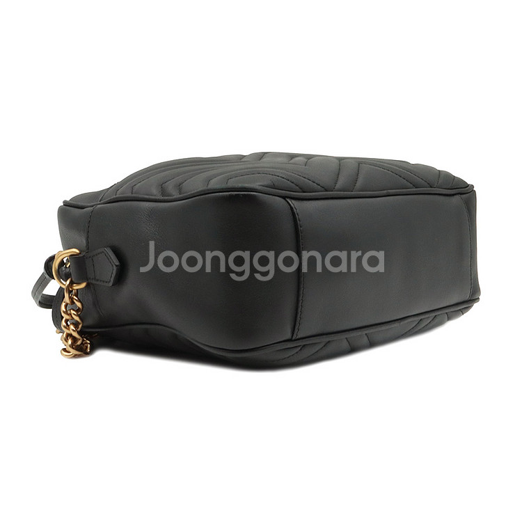 구찌 블랙 레더 GG마몬트 쉐브론 카메라 크로스백--2