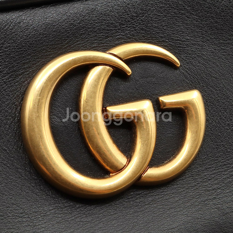 구찌 블랙 레더 GG마몬트 쉐브론 카메라 크로스백--9