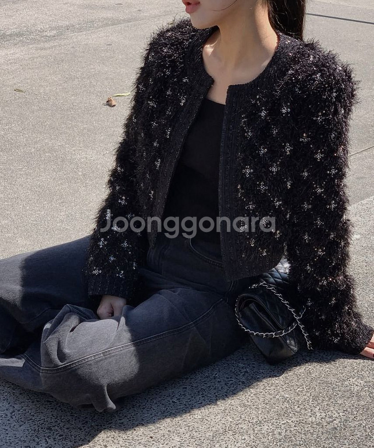 브론 크롭 트윙클 가디건--1