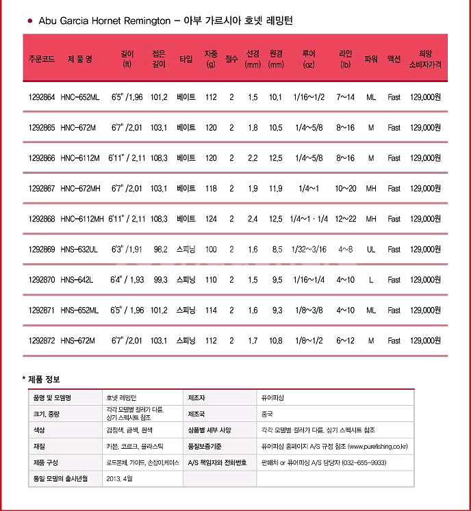 호넷레밍턴 낚시대 민물낚시 루어낚시 루어냒시대--4