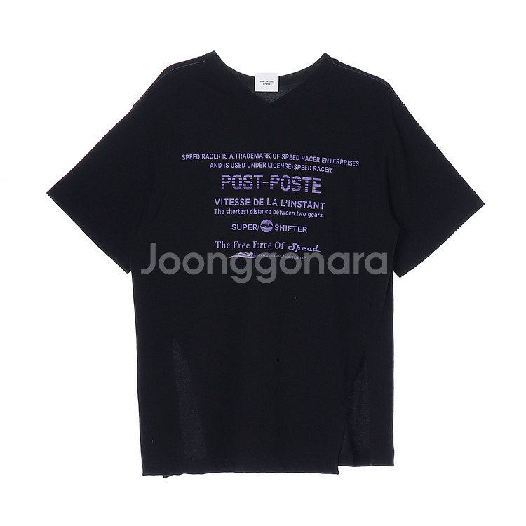 [S]믹스매치레이어 블랙 프린팅 컷아웃 반팔 브이넥 오--0