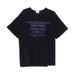 [S]믹스매치레이어 블랙 프린팅 컷아웃 반팔 브이넥 오